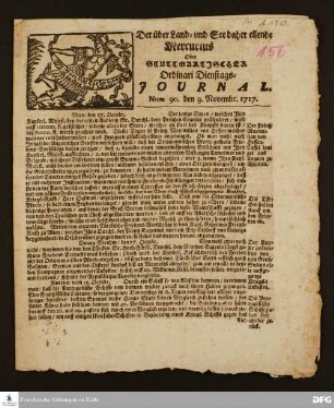 Der über Land- und See daher eilende Mercurius oder Stuttgartischer Ordinari Dienstags-Journal.