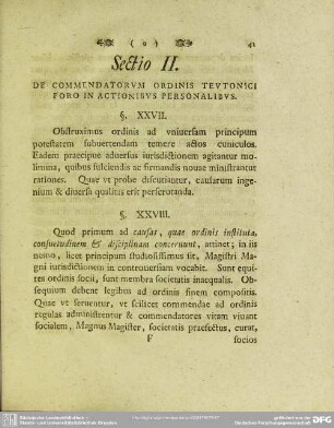 Sectio II. De Commendatorum Ordinis Teutonici Foro in Actionibus Personalibus