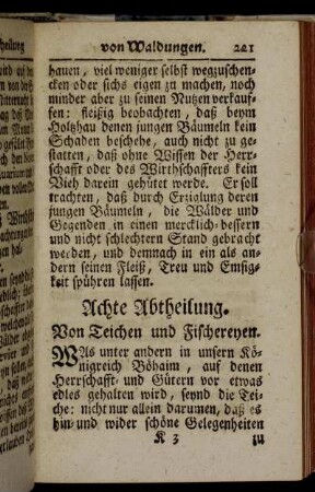 Achte Abtheilung. Von Teichen und Fischereyen.