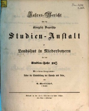 Jahres-Bericht über die Kgl. Studien-Anstalt Landshut : für das Schul-Jahr .... 1852/53 (1853)