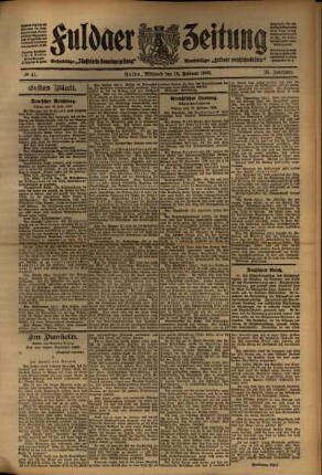 Erste Ausgabe vom Mittwoch, den 19. Februar 1908.