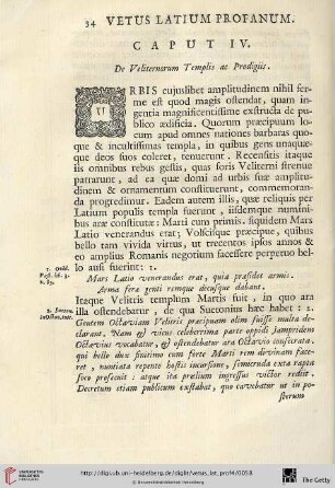 Caput IV: De Veliternorum Templis ac Prodigiis