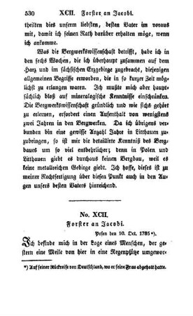 No. XCII. Forster an Jacobi