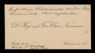 Visitenkarte von Clara und Hugo Neumann für Otto von Gierke, Noordwijk, 20.8.1910