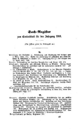 Sach-Register zum Centralblatt für den Jahrgang 1860