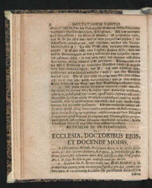 Articulus III. Praeliminaris. De Ecclesia, Doctoribus Eius, Et Docendi Modis.