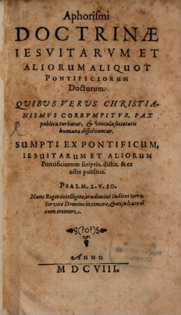 Aphorismi doctrinae Jesuitarum et aliorum aliquot pontificiorum doctorum