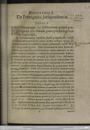 [Disputationum Juridicarum ordinariarum Prima] De Praecognitis Jurisprudentiae