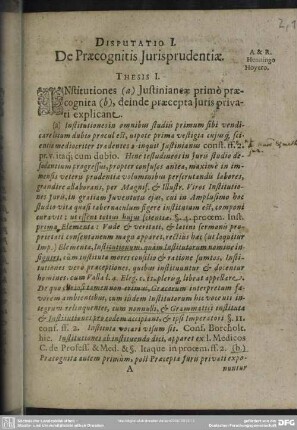 [Disputationum Juridicarum ordinariarum Prima] De Praecognitis Jurisprudentiae