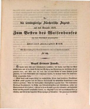 Neujahrsblatt auf das Jahr ... zum Besten des Waisenhauses in Zürich, 22. 1859