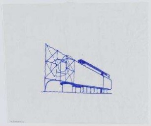 Wettbewerb Museum für Moderne Kunst (nicht realisiert) – Perspektivansicht. Frankfurt am Main, Domstraße 10-12, Braubachstraße 8, Berliner Straße
