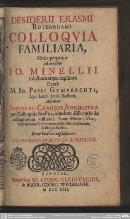 Desiderii Erasmi Roterodami Colloquia Familiaria