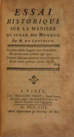 Éssai historique sur la manière de juger des hommes