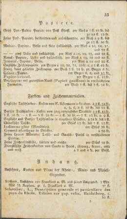 Papiere. / Farben- und Zeichenmaterialien. / Anhang