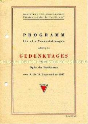 Programm zum "Gedenktag für die Opfer des Faschismus" 1947 in Berlin