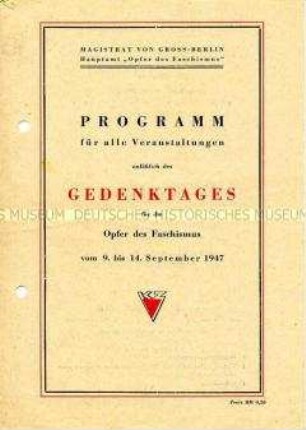 Programm zum "Gedenktag für die Opfer des Faschismus" 1947 in Berlin