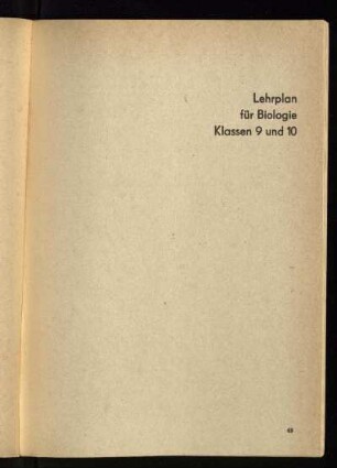 Lehrplan für Biologie Klassen 9 und 10