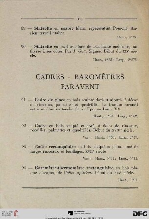 Cadres – Baromètres paravent (Nr. 91-98)