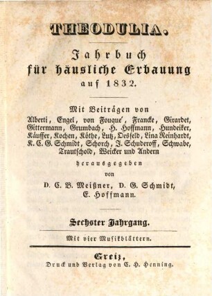 Theodulia : Jahrbuch für häusliche Erbauung, 1832 = Jg. 6