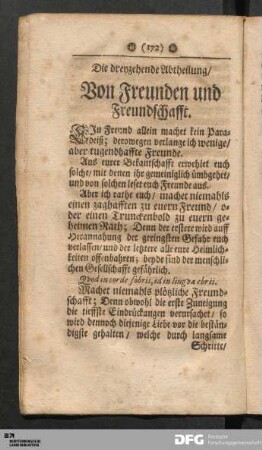 Die dreyzehende Abtheilung/ Von Freunden und Freundschafft.