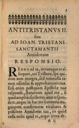 Antitristanus II. sive ad Jo. Tristani Sanctamantii Antidotum responsio