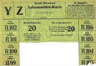 Lebensmittelkarte der Stadt München mit 8 Marken