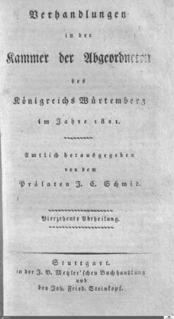 1,29: Landtag Württemberg - Kammer 2, Protokolle 1821, Bd. 14