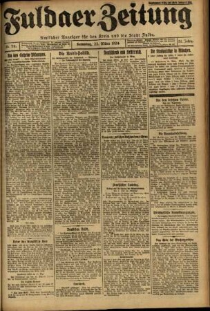 Erste Ausgabe vom Samstag, den 22. März 1924.