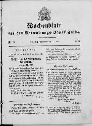 Nr. 19, Ausgabe vom 11. Mai 1850