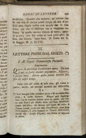 II. Lettere prese dal Gozzi.