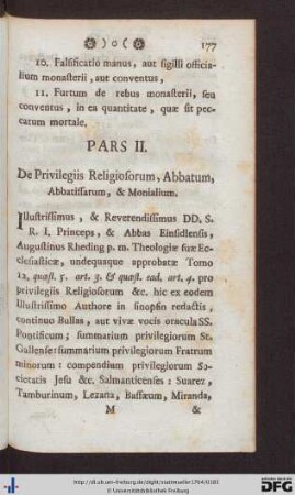 Pars II. De Privilegiis Religiosorum, Abbatum, Abbatissarum, et Monialium.