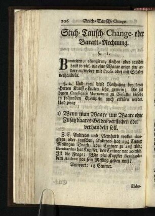 Stich- Tausch- Change- oder Baratt-Rechnung