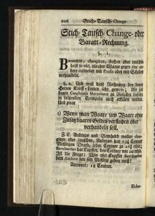 Stich- Tausch- Change- oder Baratt-Rechnung
