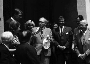 15. Tagung 1965 Physiker; Maikäferrede: Otto Hahn, Oberbürgermeister Steurer, Rudolf L Mößbauer, Gustav Hertz
