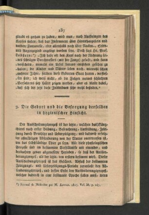 9. Die Geburt und die Besorgung derselben in hygienischer Hinsicht.