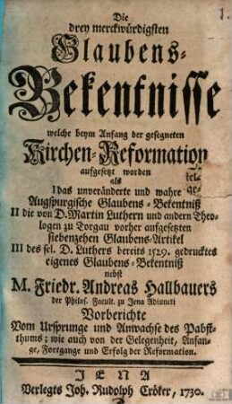 Die drey merkwürdigsten Glaubensbekenntnisse