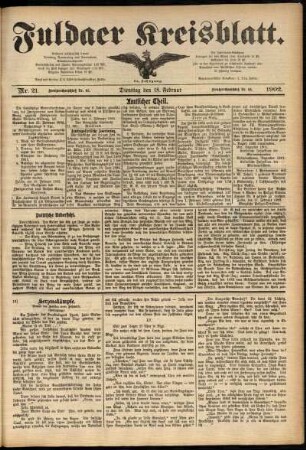Erste Ausgabe vom Dienstag, den 18. Februar 1902.