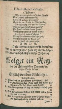 Folget ein Register der Fürnembsten Puncten/ in diesem Buche befunden.
