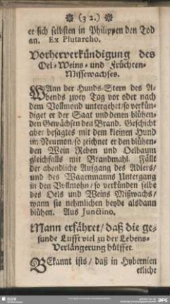 Vorherverkündigung des Oel-Weins- und Früchten-Missewachses