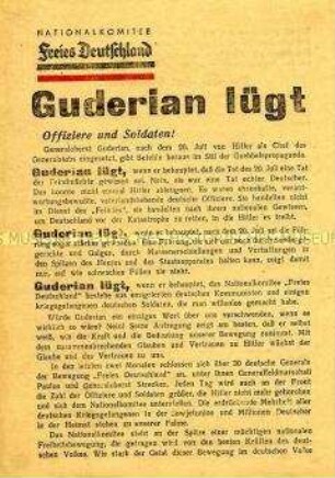 Abwurf-Flugblatt des NKFD mit Polemik gegen Guderian und Aussagen zum Attentat vom 20. Juli 1944