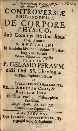 Controversiae Philosophicae De Corpore Physico