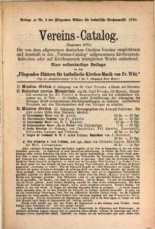 Fliegende Blätter für katholische Kirchen-Musik : für Deutschlands Volksschullehrer, sowie für Chorregenten, Organisten u. Freunde d. Musik. 5. 1870