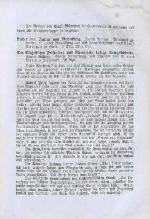 [Verlagsanzeigen der Verlage Carl Rümpler und Oswald Bertram]