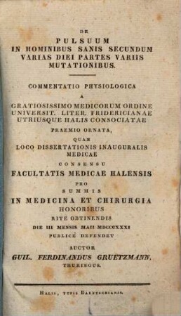 De pulsuum in hominibus sanis secundum varias diei partes variis mutationibus : Commentatio physiol.