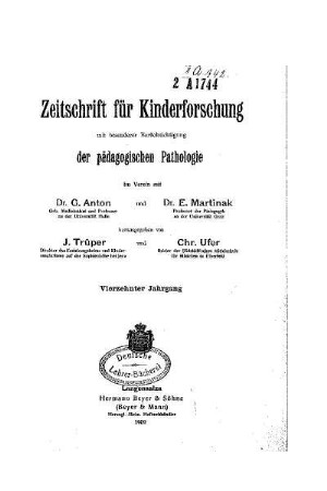 14: Zeitschrift für Kinderforschung - 14.1909