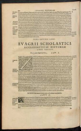 Evagrii Scholastici Ecclesiasticae Historiae Liber Tertius.