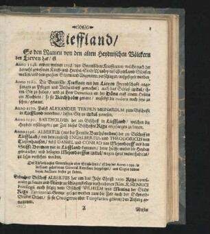 Lieffland/ So den Namen von den alten Heydnischen Völckern den Lieven hat/ ist ...