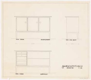 Wohnhaus H.C. Fischer, Stettin: Anrichtetisch: Ansichten 1:10