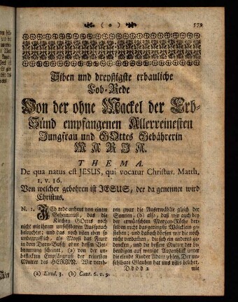579-596, Siben und dreyßigste erbauliche Lob-Rede Von der ohne Mackel der Erbsünde empfangenen Allerreinesten Jungfrau und GOttes Gebährerin MARIA.