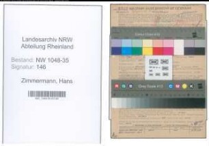 Entnazifizierung Hans Zimmermann , geb. 24.06.1906 (Musiker)